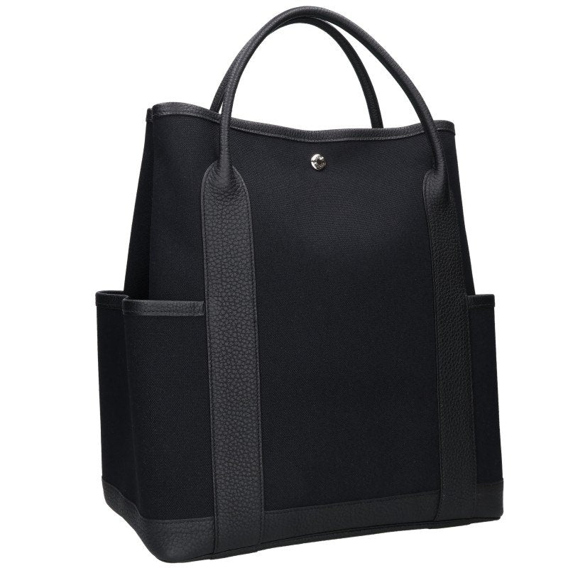 HERMES Garden Party Pocket Toile Military Tote Bag Black