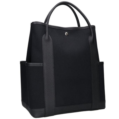 HERMES Garden Party Pocket Toile Military Tote Bag Black