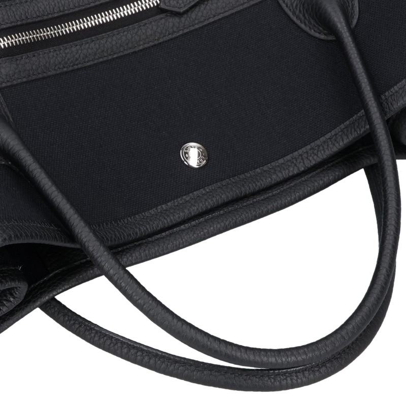 HERMES Garden Party Pocket Toile Military Tote Bag Black
