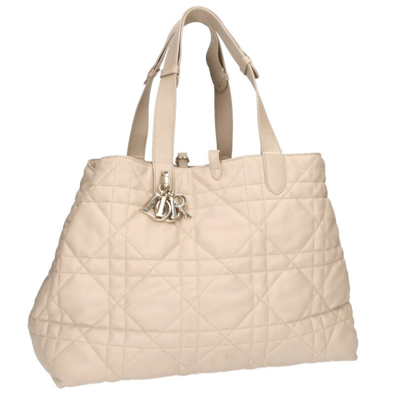 DIOR Toujours Large Leather Handbag Beige Size ONE SIZE