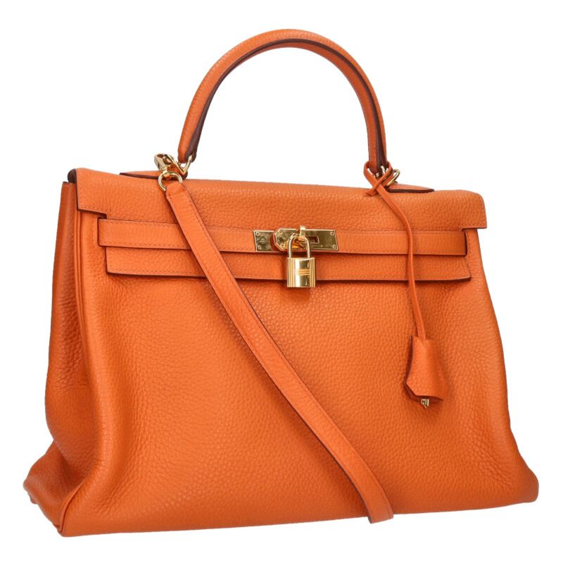 HERMES Kelly 35 Orange Taurillon Clemence GHW Size ONE SIZE
