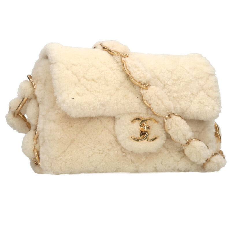 CHANEL AS5193 Coco Mark Fur Handbag White GHW Size ONE SIZE