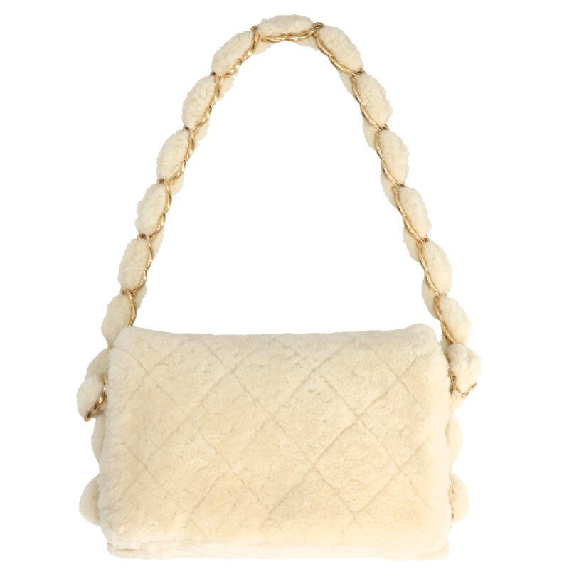 CHANEL AS5193 Coco Mark Fur Handbag White GHW Size ONE SIZE
