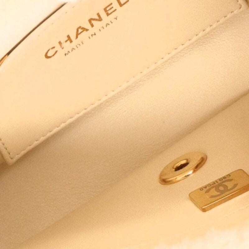 CHANEL AS5193 Coco Mark Fur Handbag White GHW Size ONE SIZE