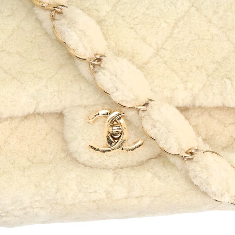 CHANEL AS5193 Coco Mark Fur Handbag White GHW Size ONE SIZE
