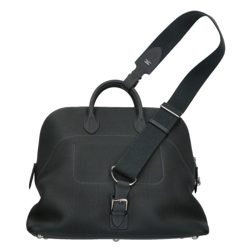 HERMES Bolide 40 W Engraved Navy Silver 2-Way Size ONE SIZE