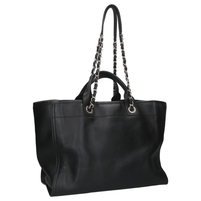 CHANEL Deauville MM Black Silver 2-Way Leather Size ONE SIZE
