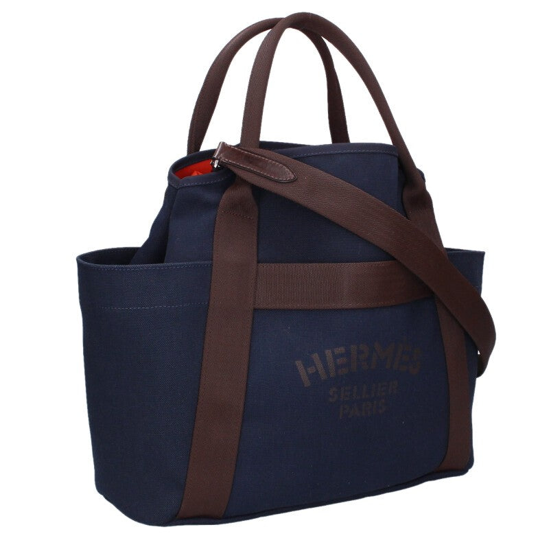 HERMES Sac de Pansage Navy Orange Groom Canvas Size ONE SIZE