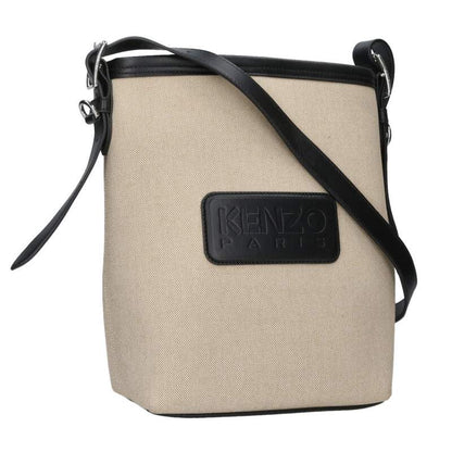 KENZO Canvas x Leather Shoulder Bag Beige Size ONE SIZE