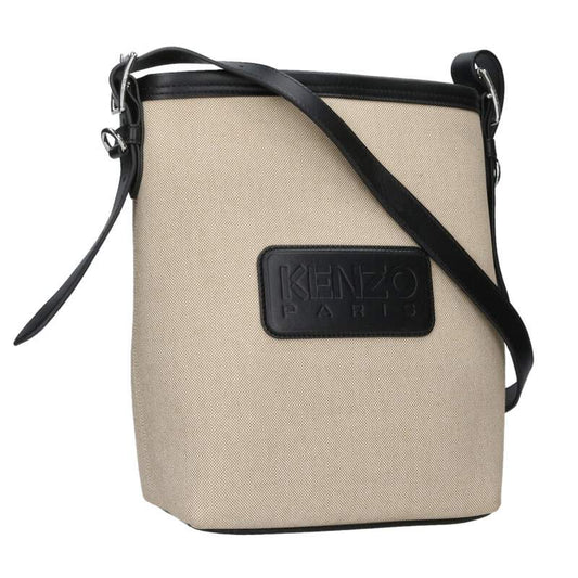 KENZO Canvas x Leather Shoulder Bag Beige Size ONE SIZE