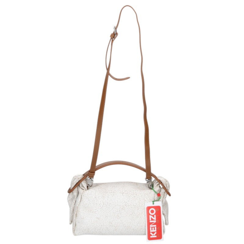 KENZO Furoshiki White Brown Flap Leather 2-Way Size ONE SIZE