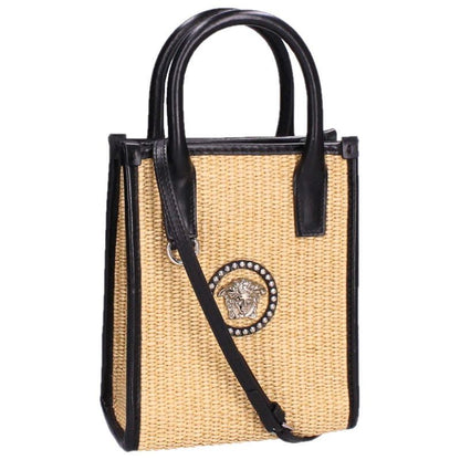 Versace Medusa 2-Way Handbag Beige Black Size ONE SIZE