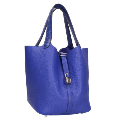 HERMES Picotin Lock MM Blue Touch Alligator Size ONE SIZE