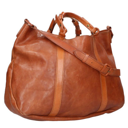 genten 2-Way Leather Handbag Brown Size ONE SIZE
