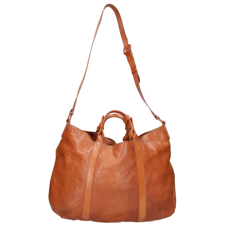 genten 2-Way Leather Handbag Brown Size ONE SIZE