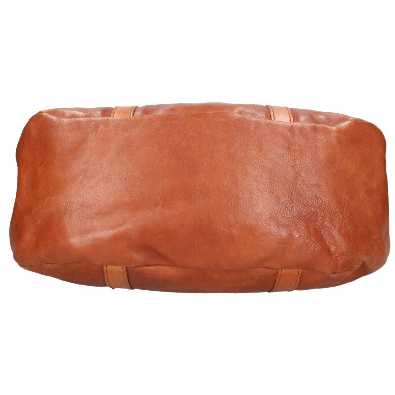 genten 2-Way Leather Handbag Brown Size ONE SIZE