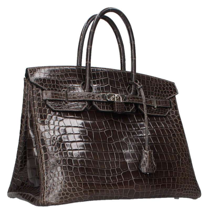 HERMES Birkin 35 Porosus Crocodile Graphite Grey Size XXL