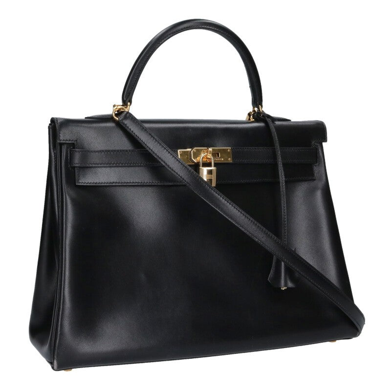 HERMES Kelly 35 Box Calf Leather Handbag Size ONE SIZE