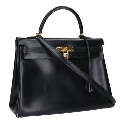 HERMES Kelly 35 Box Calf Leather Handbag Size ONE SIZE