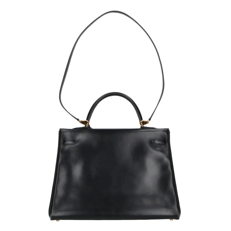 HERMES Kelly 35 Box Calf Leather Handbag Size ONE SIZE