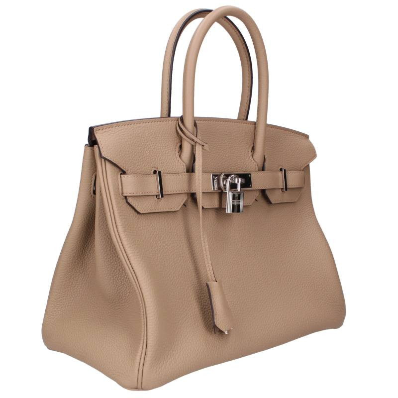HERMES Birkin 30 W-Stamp Silver Togo Handbag Size 30
