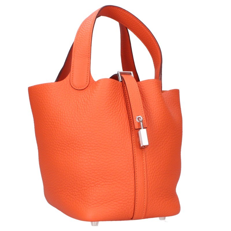 HERMES Picotin Lock PM Feu Orange Leather Bag Size PM