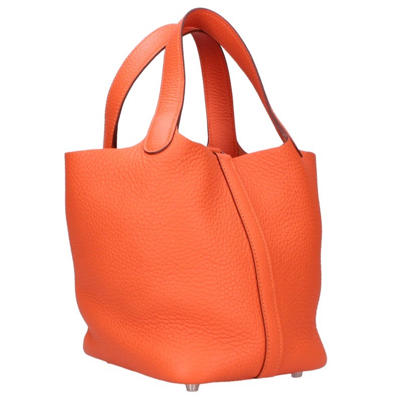 HERMES Picotin Lock PM Feu Orange Leather Bag Size PM