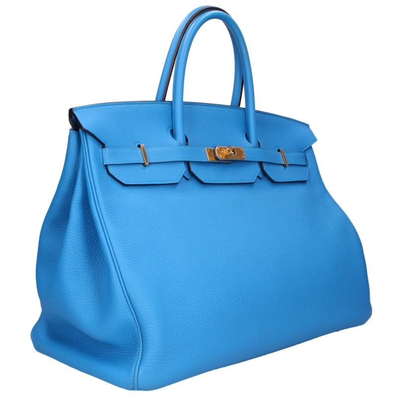 HERMES Birkin 40 Togo Bleu Zanzibar Leather Bag Size 40