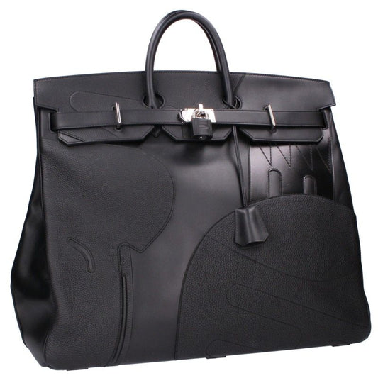 HERMES Haut à Courroies Patchwork Black Silver Handbag Size 50