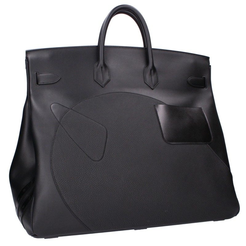 HERMES Haut à Courroies Patchwork Black Silver Handbag Size 50