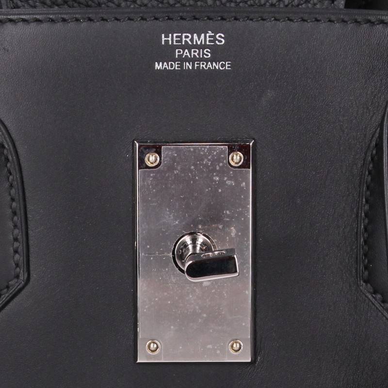HERMES Haut à Courroies Patchwork Black Silver Handbag Size 50