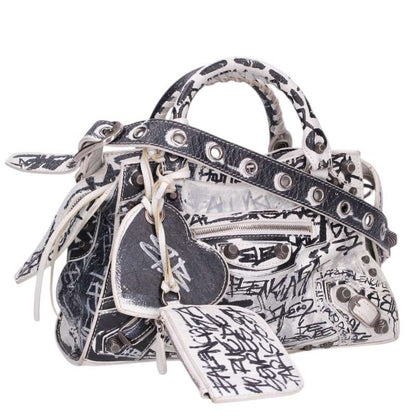 BALENCIAGA Neo Cagole Graffiti Handbag White Size ONE SIZE
