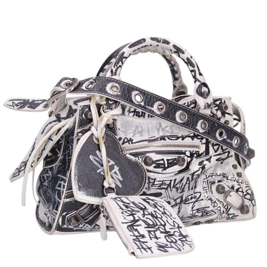 BALENCIAGA Neo Cagole Graffiti Handbag White Size ONE SIZE