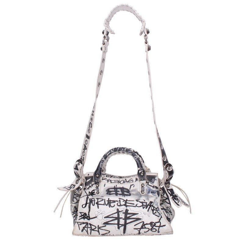 BALENCIAGA Neo Cagole Graffiti Handbag White Size ONE SIZE