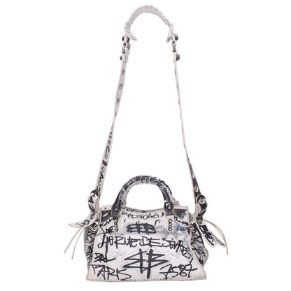 BALENCIAGA Neo Cagole Graffiti Handbag White Size ONE SIZE