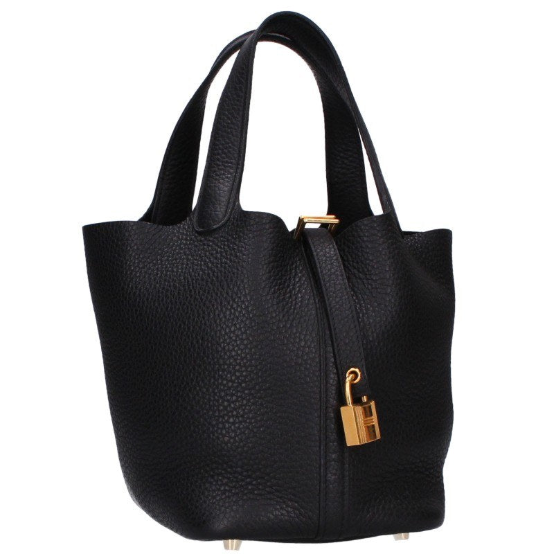 HERMES Picotin Lock PM Taurillon Clemence Black Gold Handbag Size PM