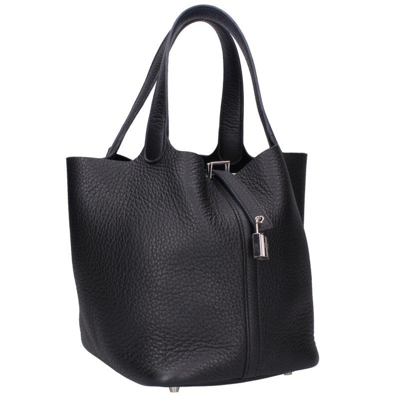 HERMES Picotin Lock MM Leather Handbag Black Size MM