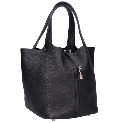 HERMES Picotin Lock MM Leather Handbag Black Size MM