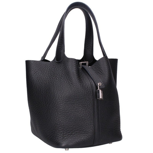 HERMES Picotin Lock MM Leather Handbag Black Size MM