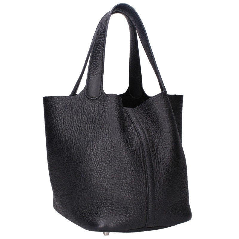 HERMES Picotin Lock MM Leather Handbag Black Size MM