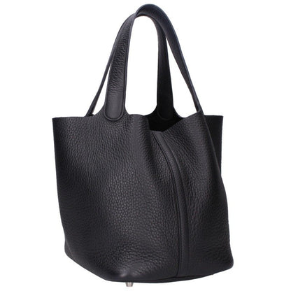 HERMES Picotin Lock MM Leather Handbag Black Size MM
