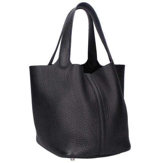HERMES Picotin Lock MM Leather Handbag Black Size MM