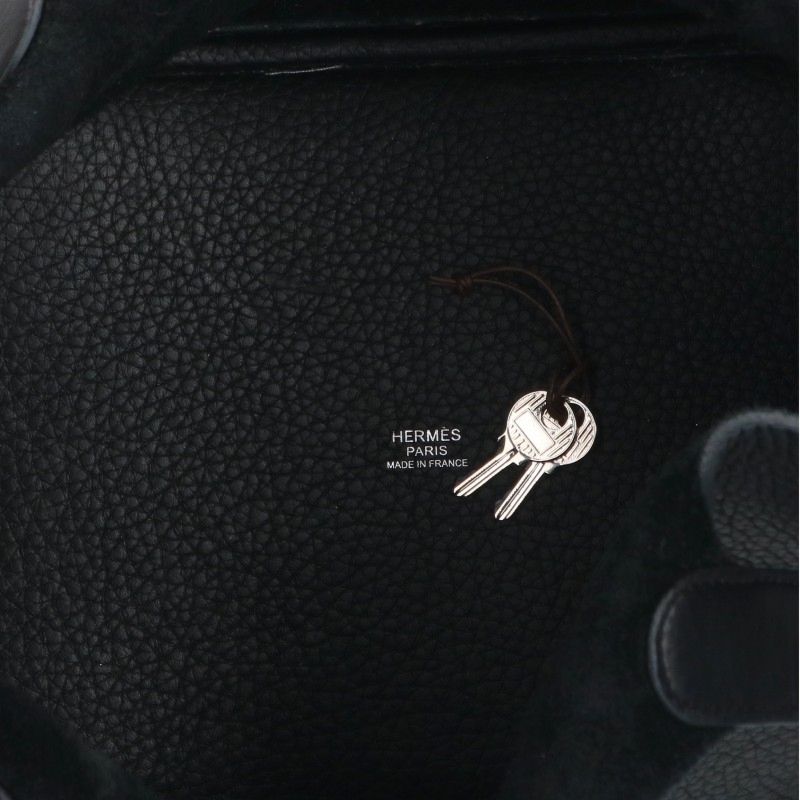 HERMES Picotin Lock MM Leather Handbag Black Size MM