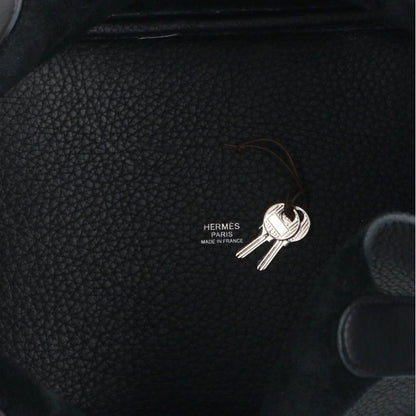 HERMES Picotin Lock MM Leather Handbag Black Size MM