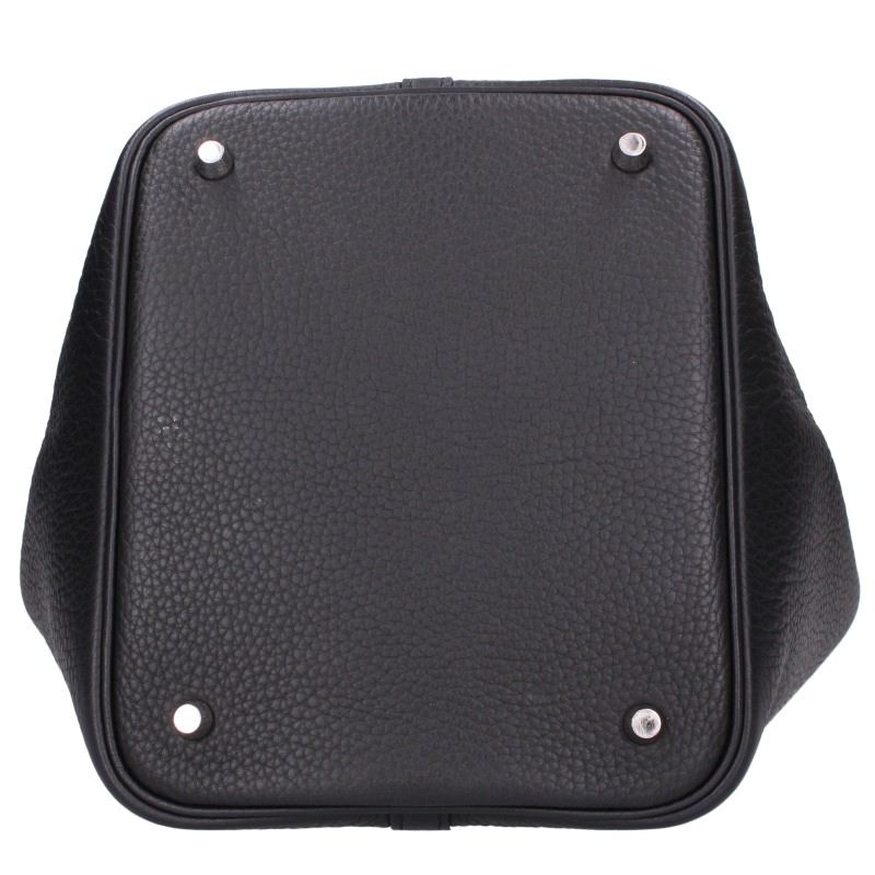 HERMES Picotin Lock MM Leather Handbag Black Size MM