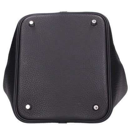 HERMES Picotin Lock MM Leather Handbag Black Size MM
