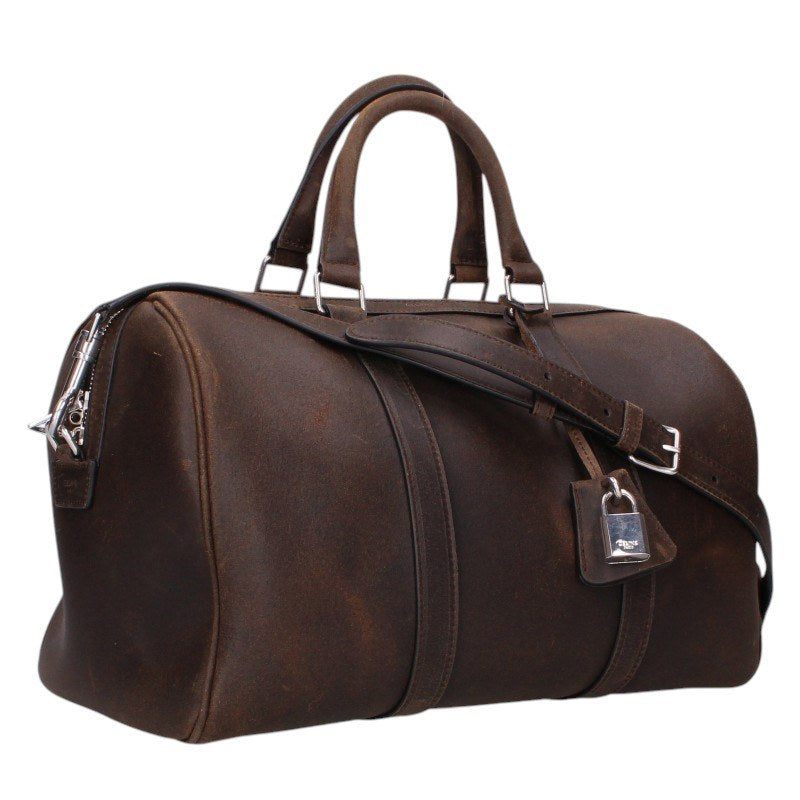 CELINE Large Boston Wax Effect Suede Bag Brown