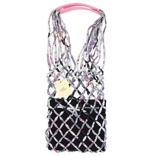 HERMES Petit h Silk Mesh Handbag Gray/Pink Size ONE SIZE