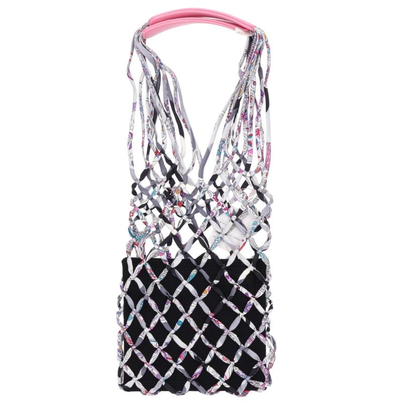 HERMES Petit h Silk Mesh Handbag Gray/Pink