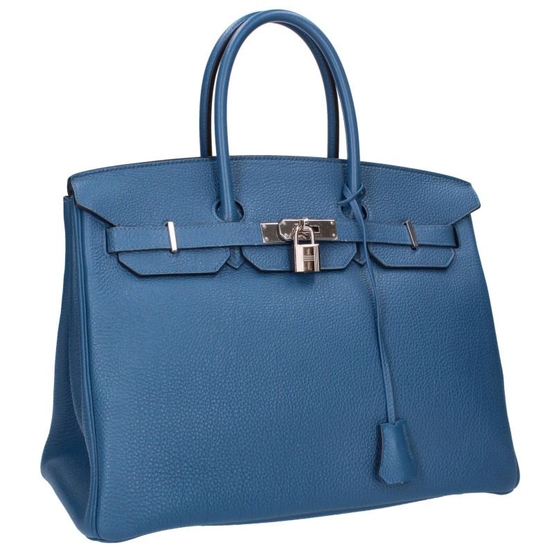 HERMES Birkin 35 Togo Leather Handbag Blue Size 35
